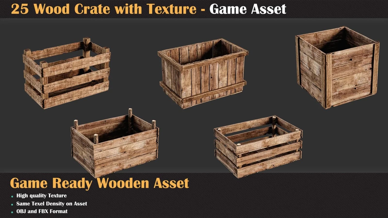 25 Wood Crate with Texture - Game Asset — preview 3