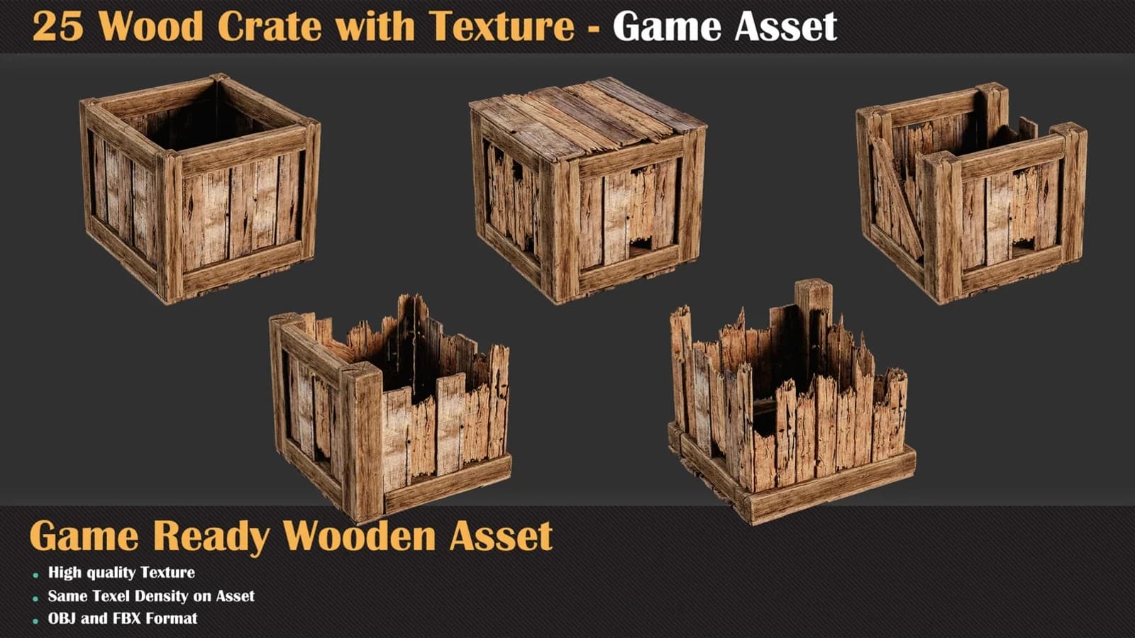 25 Wood Crate with Texture - Game Asset — preview 5