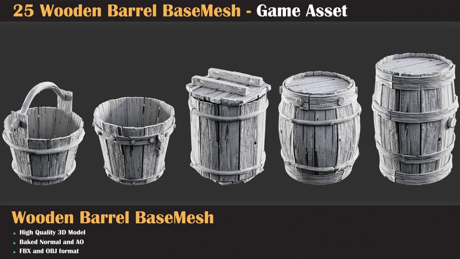 25 Wooden Barrel Collection Base Mesh — preview 4