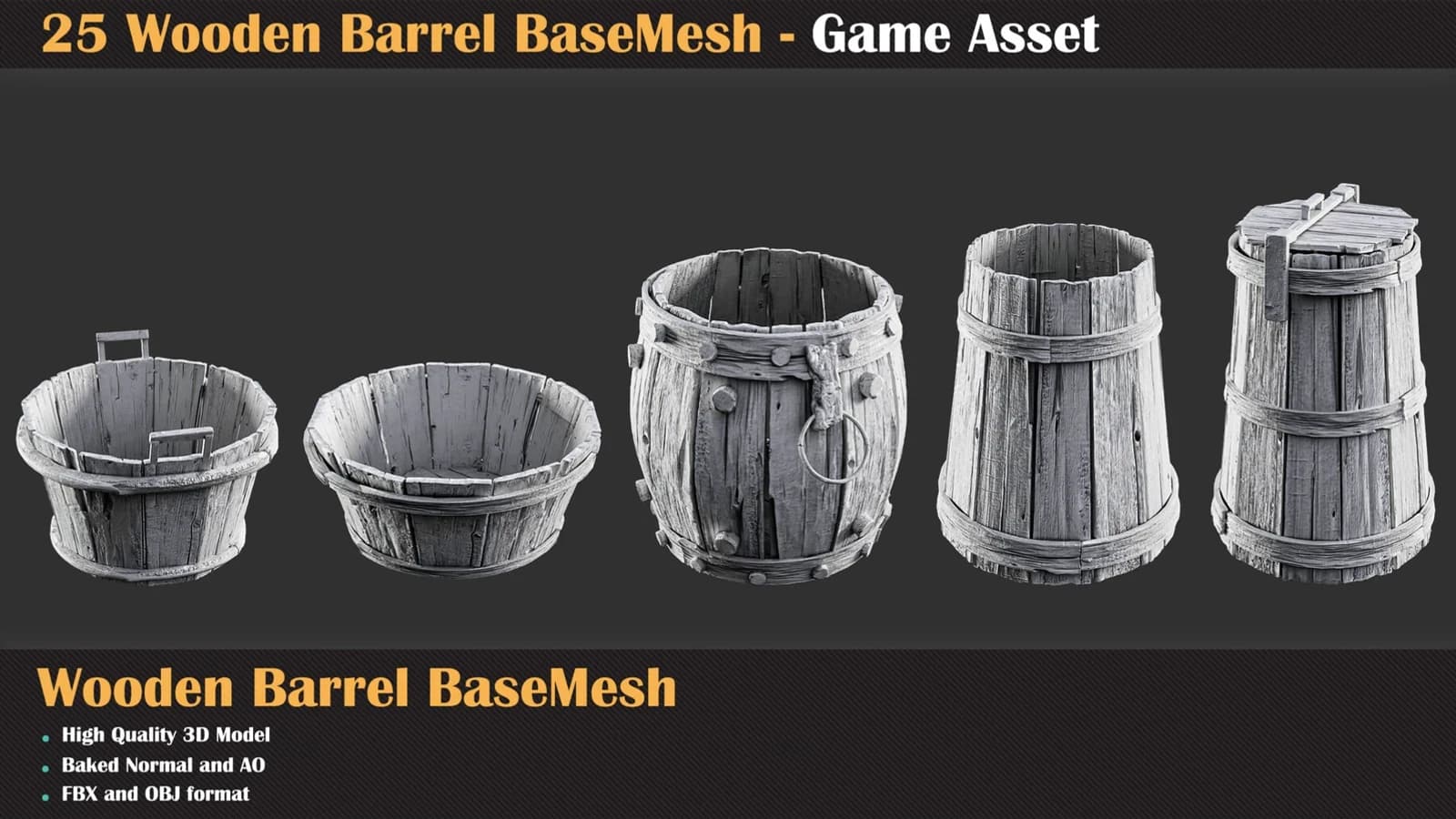 25 Wooden Barrel Collection Base Mesh — preview 5