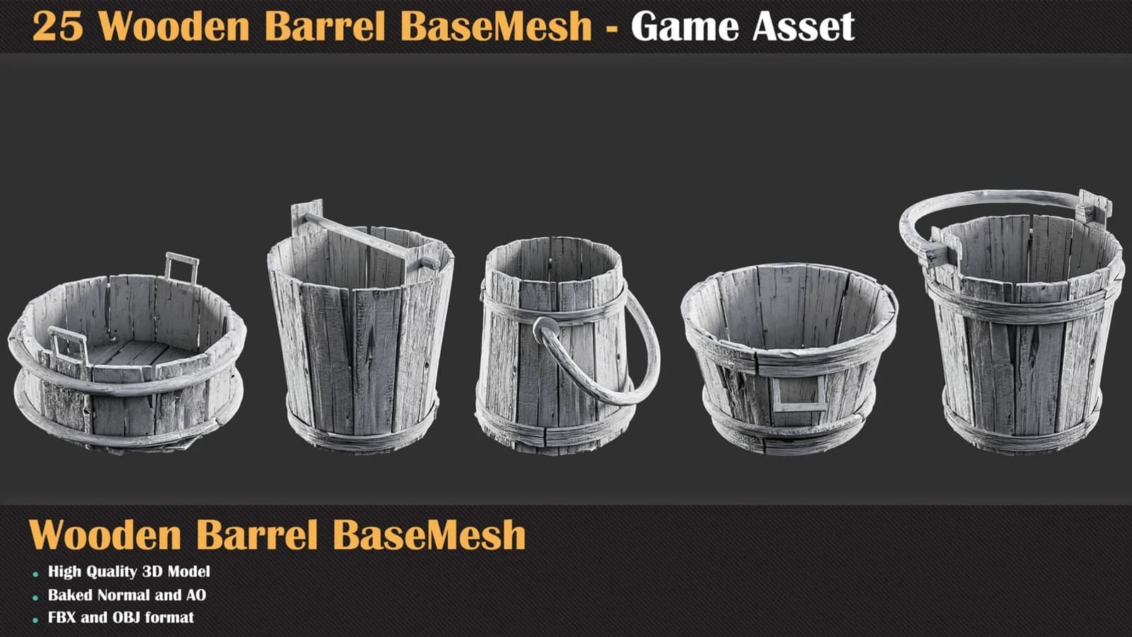 25 Wooden Barrel Collection Base Mesh — preview 6