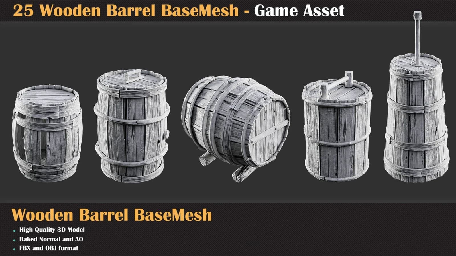 25 Wooden Barrel Collection Base Mesh — preview 7