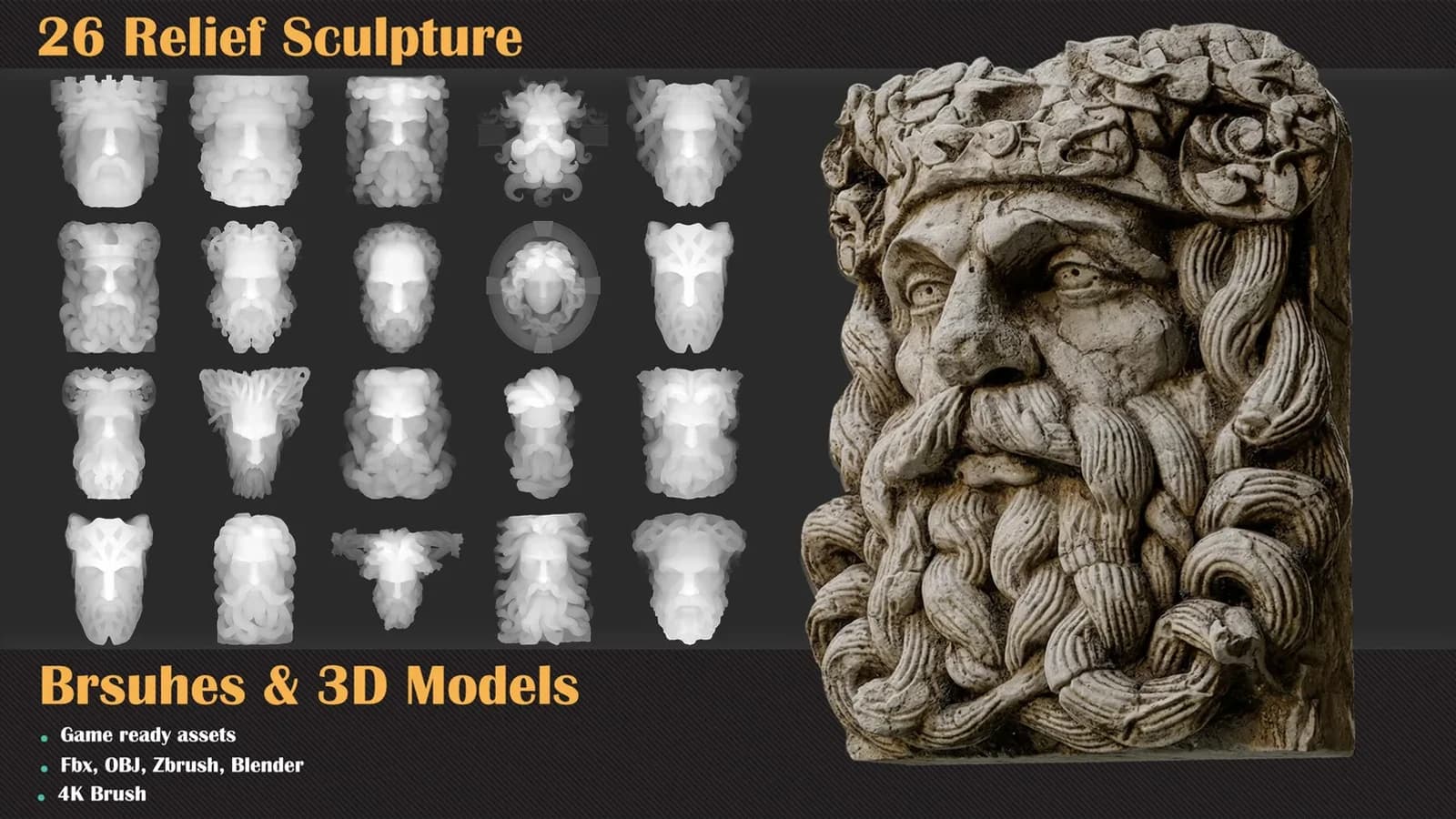 26 Relief Sculpture Brushes & 3D Models