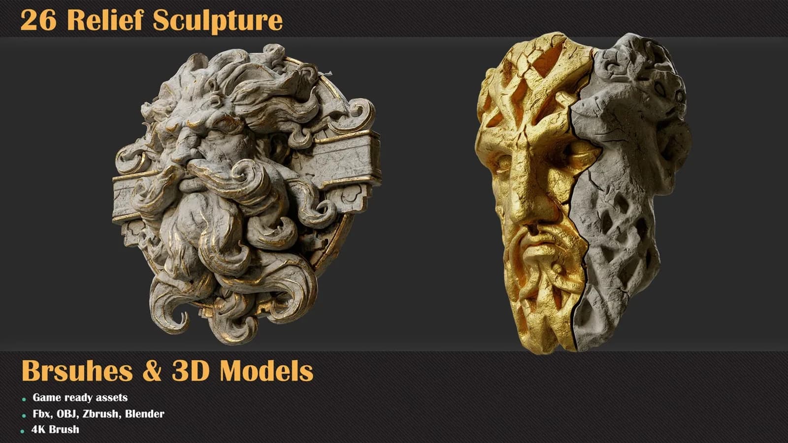 26 Relief Sculpture Brushes & 3D Models — preview 2