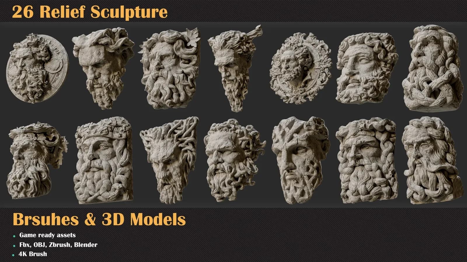 26 Relief Sculpture Brushes & 3D Models — preview 4