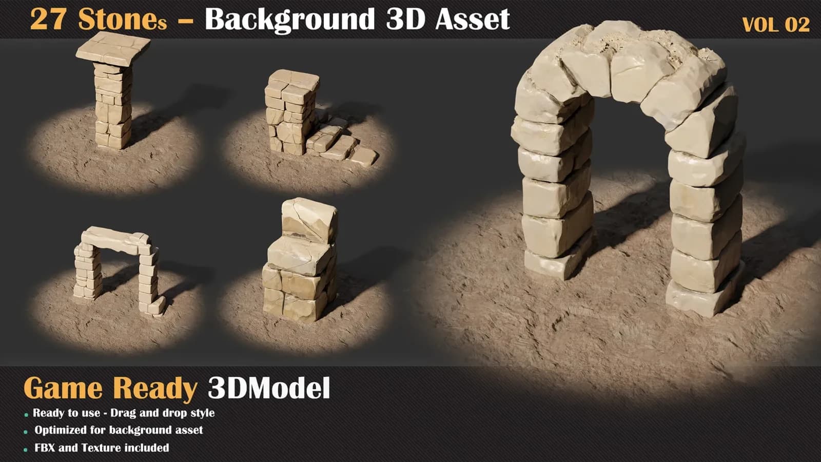 27 Stones Background 3D Asset — VOL 02