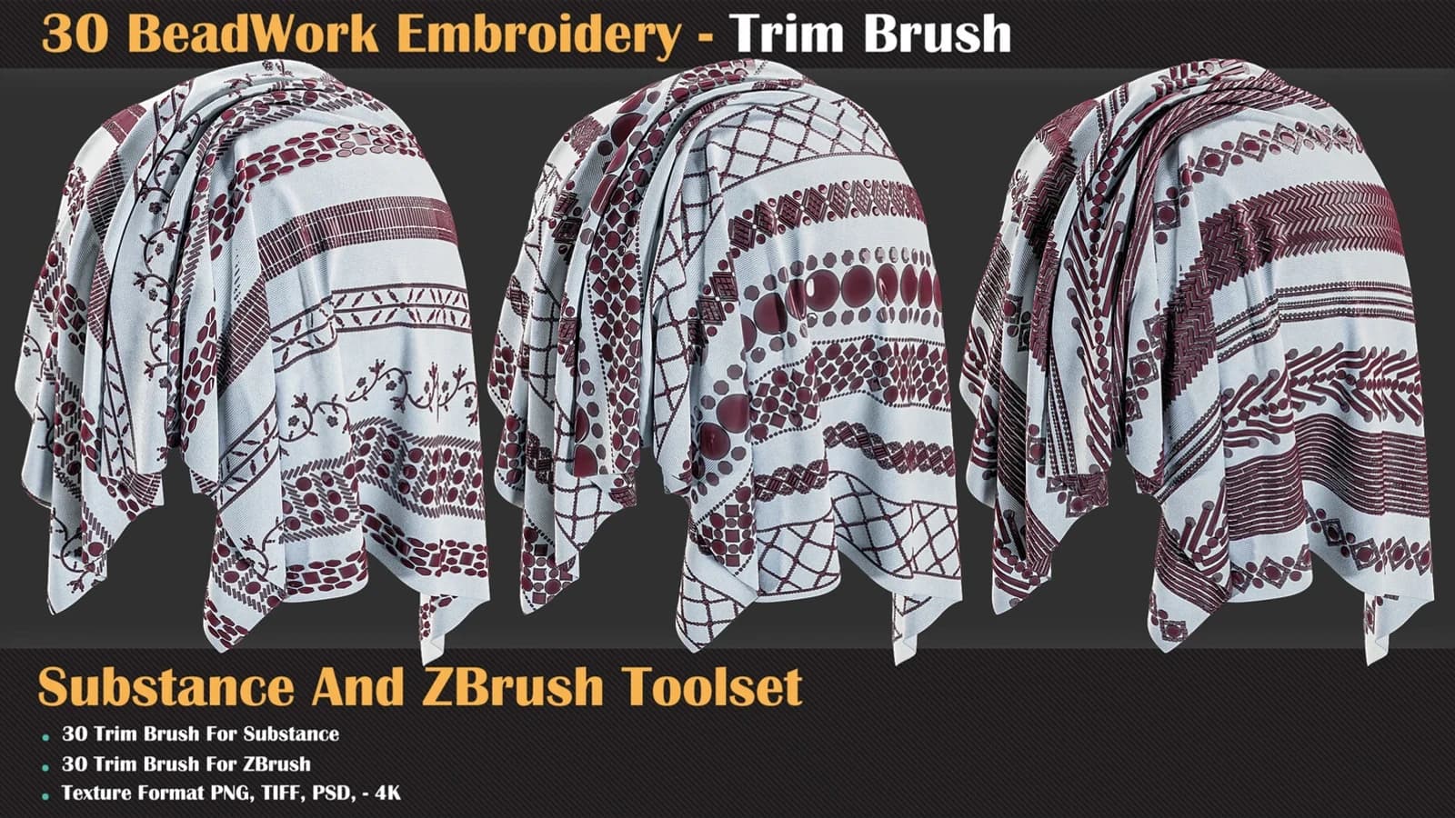 30 BeadWork Embroidery - Trim Brush for Substance and ZBrush — preview 2