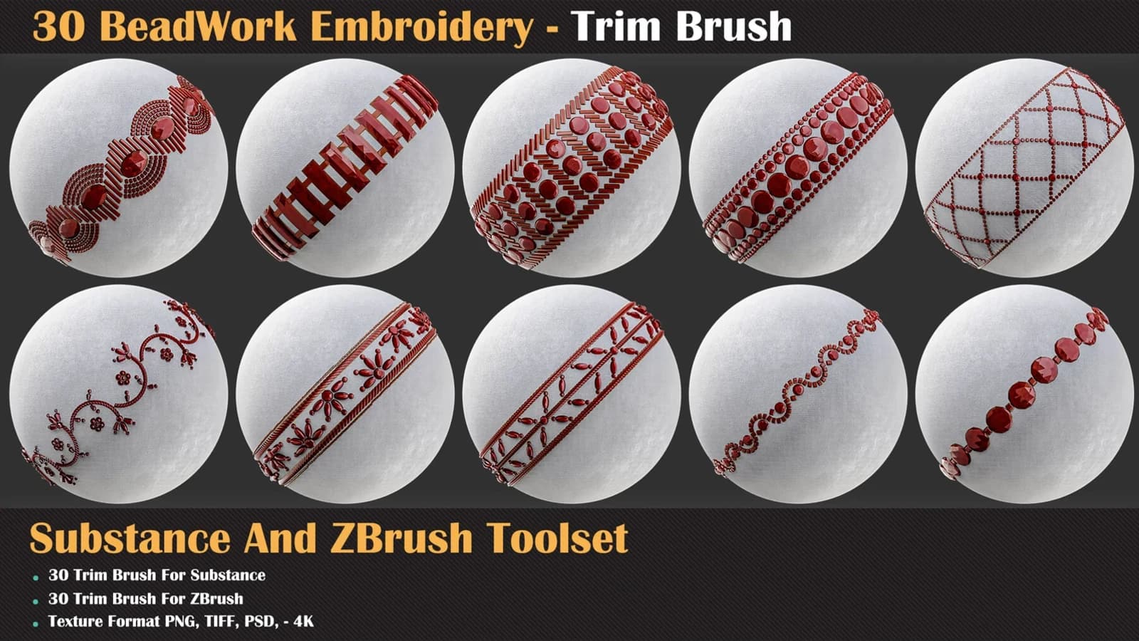 30 BeadWork Embroidery - Trim Brush for Substance and ZBrush — preview 4