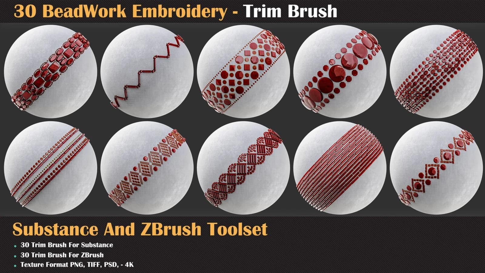 30 BeadWork Embroidery - Trim Brush for Substance and ZBrush — preview 5