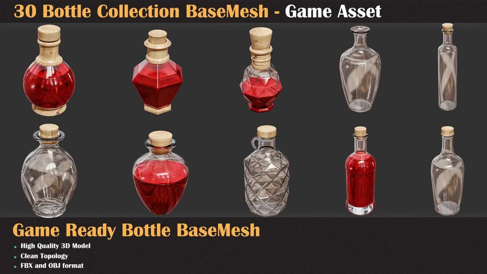 30 Bottle Collection BaseMesh - Game Asset — preview 3