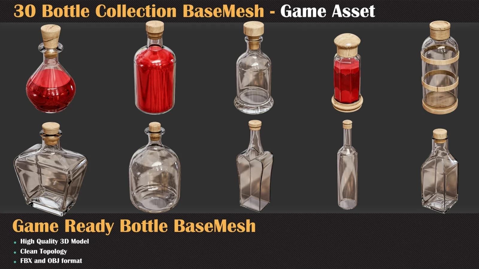 30 Bottle Collection BaseMesh - Game Asset — preview 4