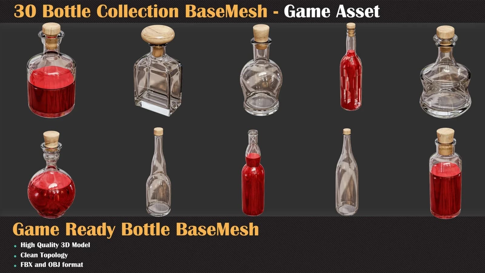 30 Bottle Collection BaseMesh - Game Asset — preview 5