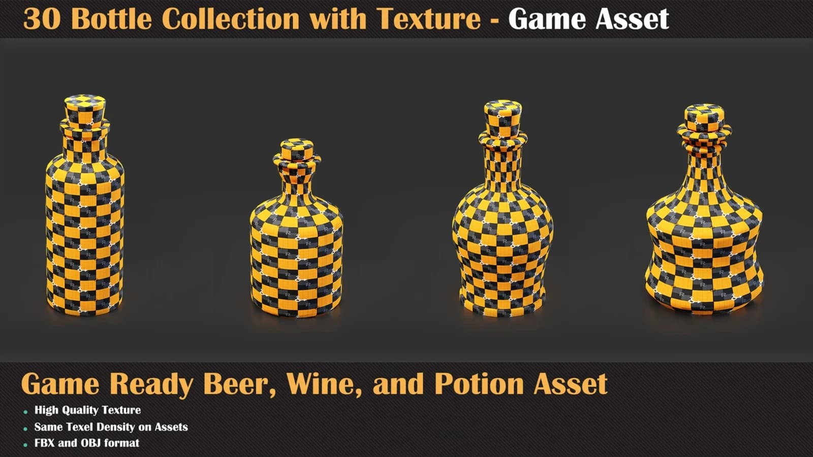 30 Bottle Collection with Texture - Game Asset — preview 2