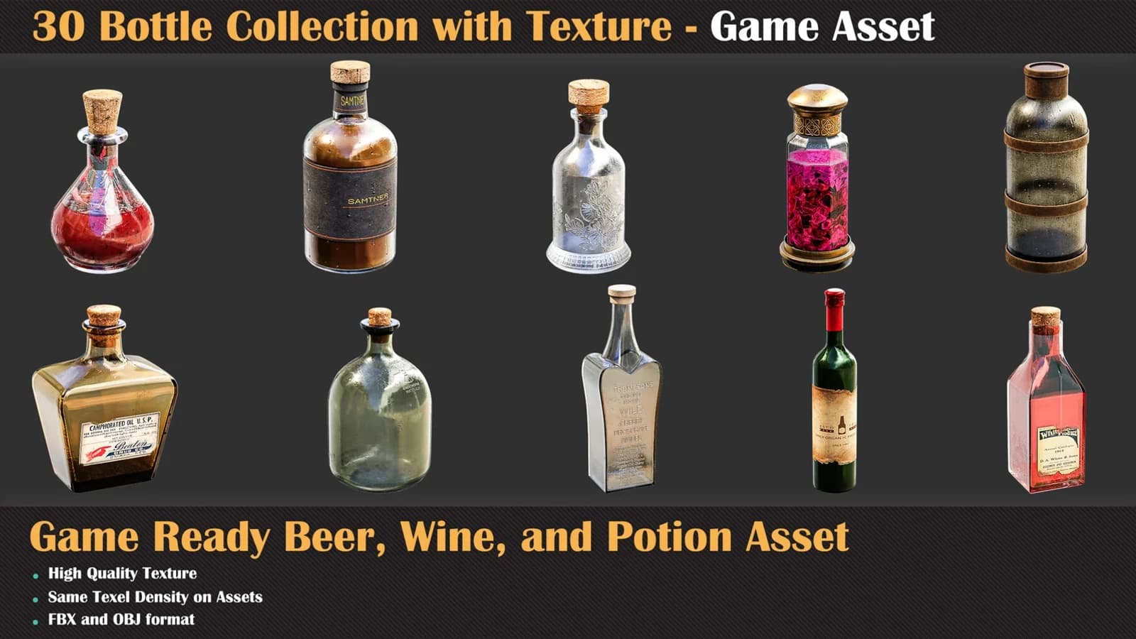 30 Bottle Collection with Texture - Game Asset — preview 4