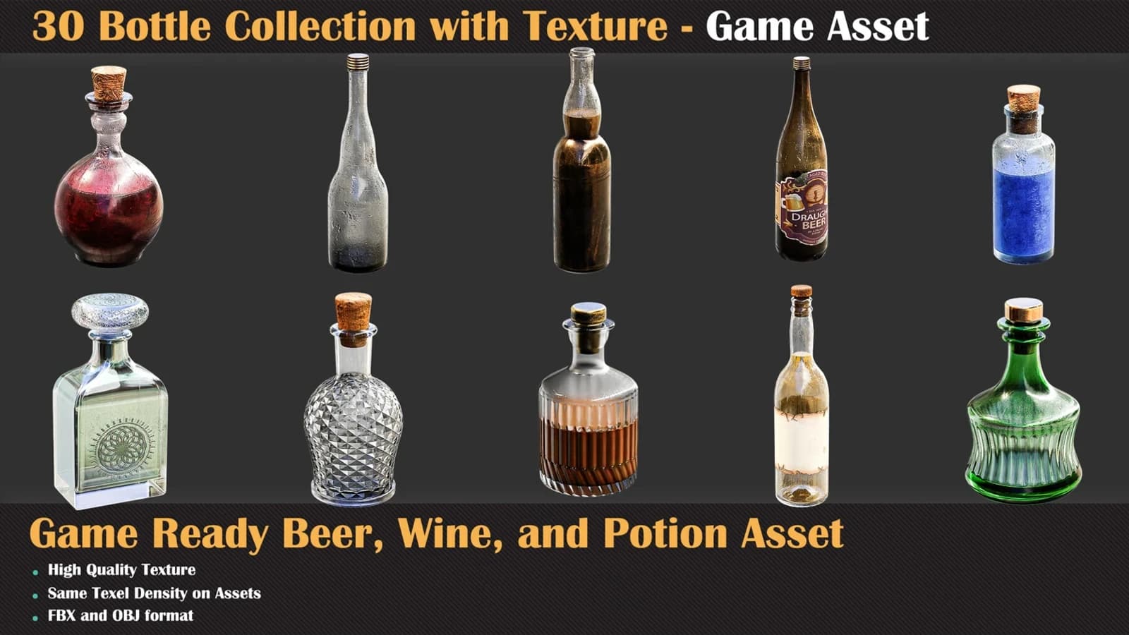 30 Bottle Collection with Texture - Game Asset — preview 5