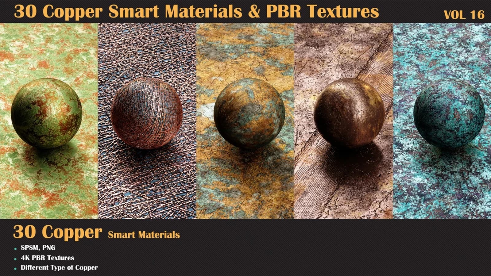 30 Copper Smart Materials & PBR Textures — VOL 16 — preview 8