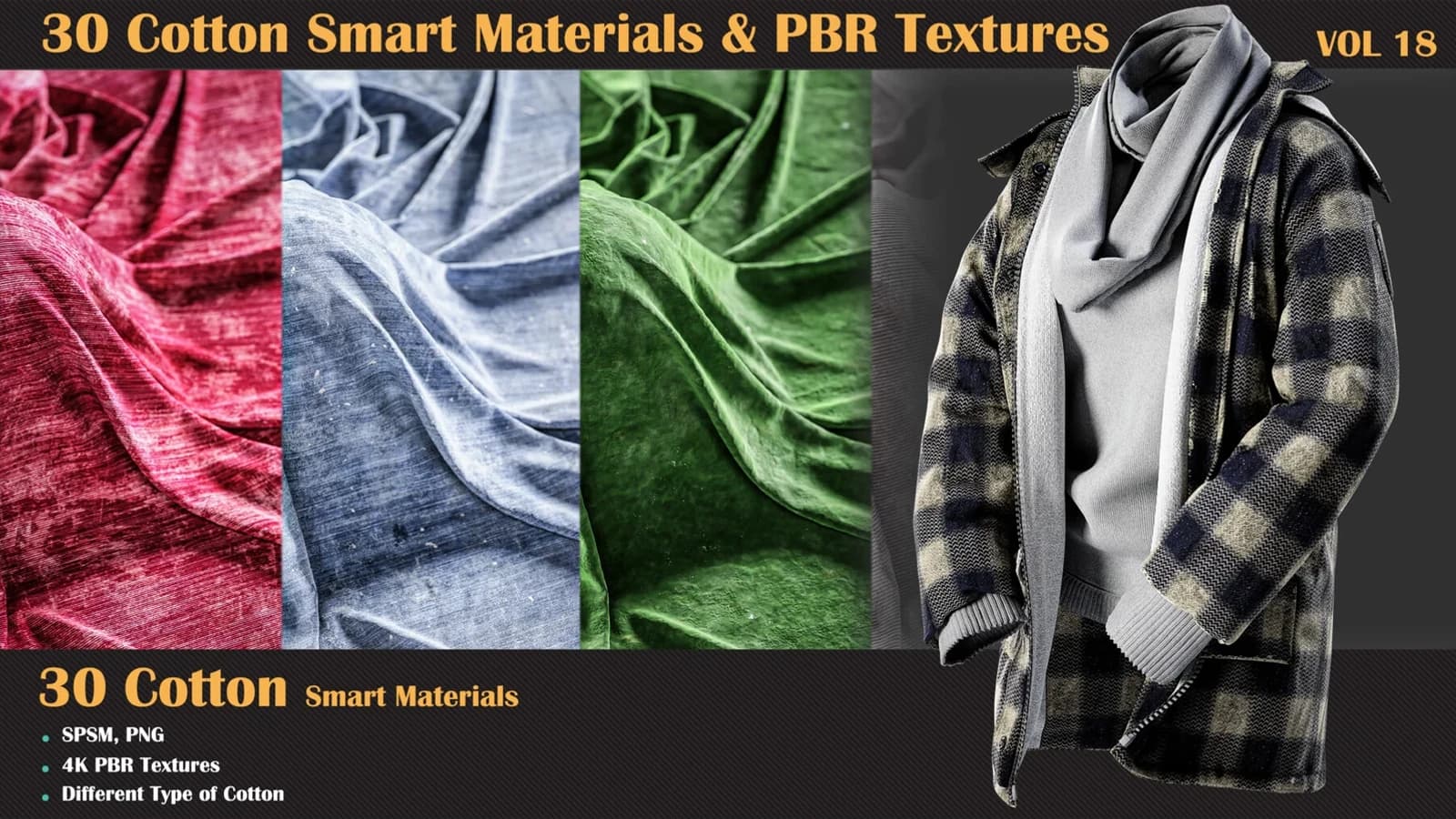 30 Cotton Smart Materials & PBR Textures — VOL 18
