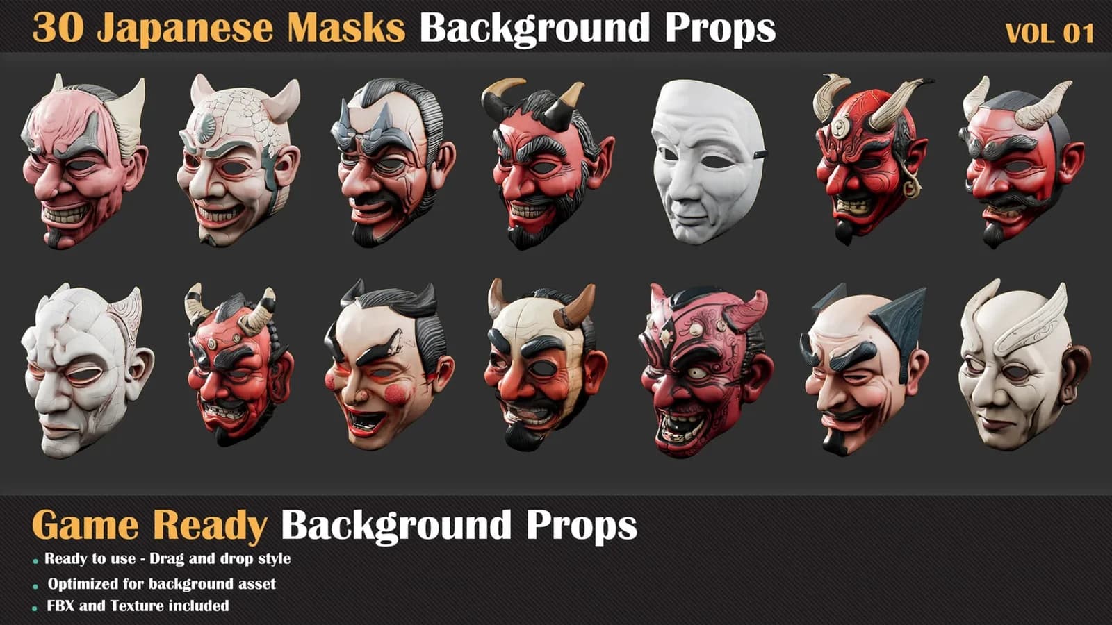 30 Japanese Masks Background Props — VOL 01 — preview 2