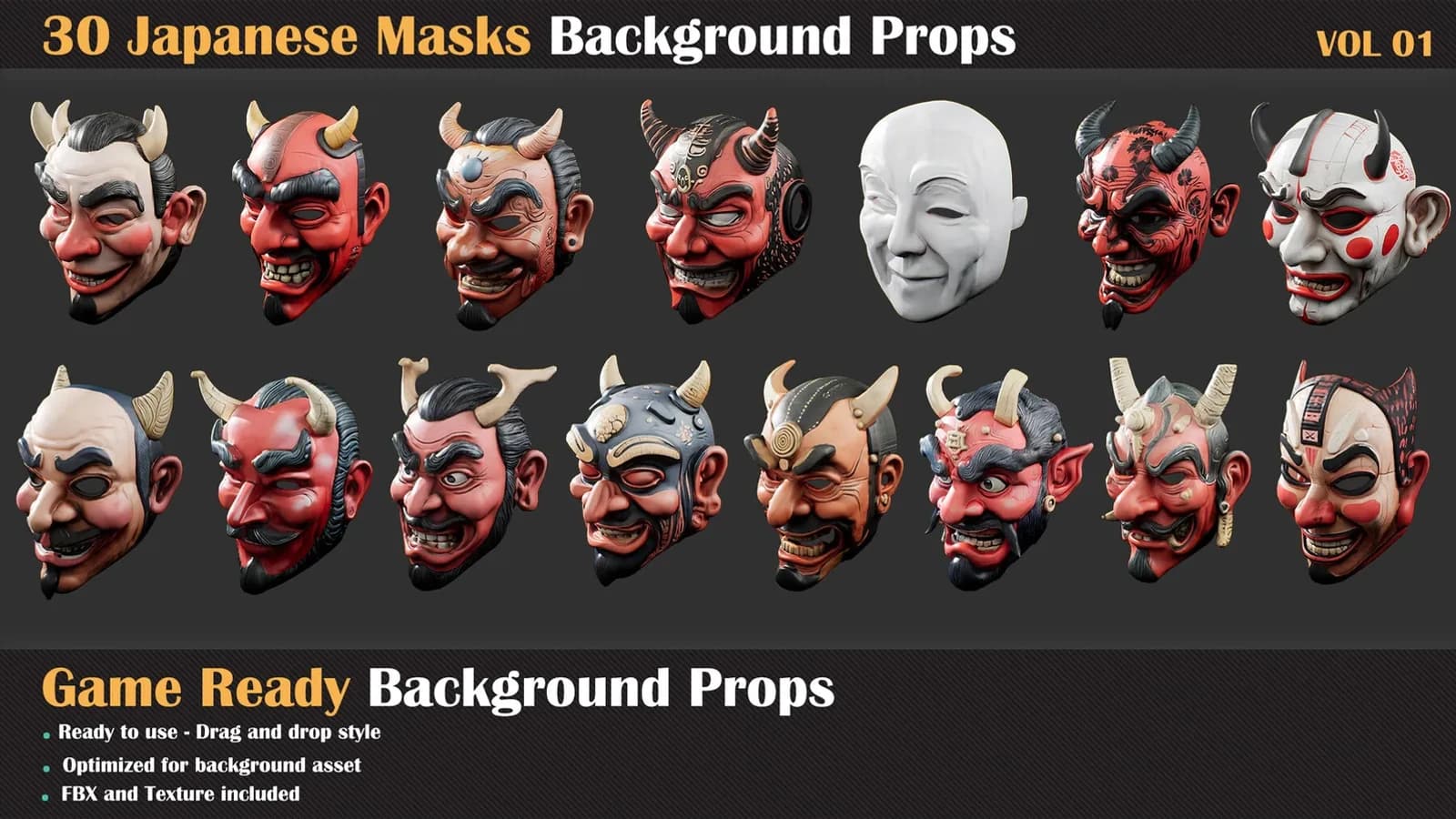 30 Japanese Masks Background Props — VOL 01 — preview 3