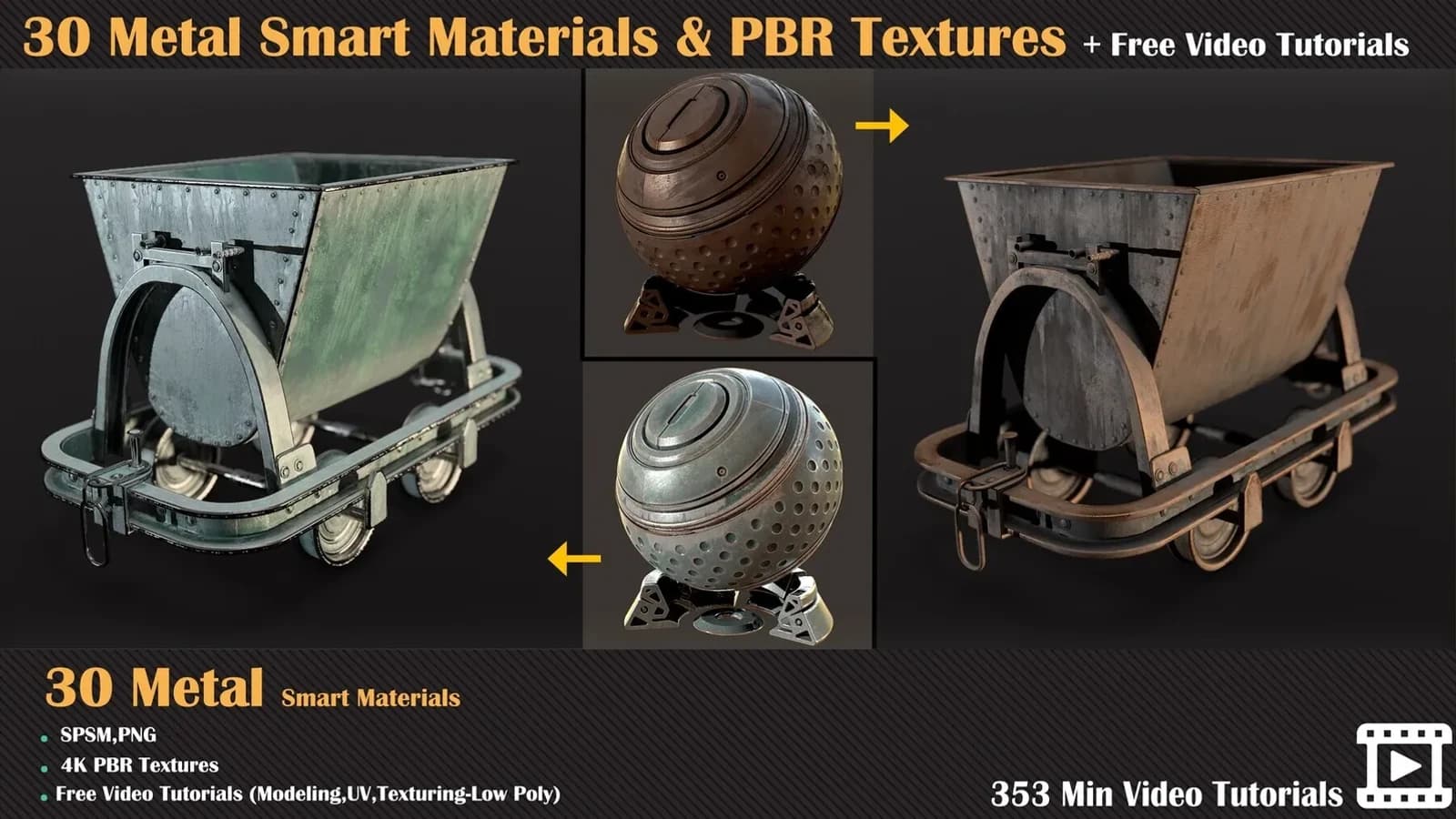 30 Metal Smart Materials + PBR Textures + Free Video Tutorials — VOL 03 — preview 2