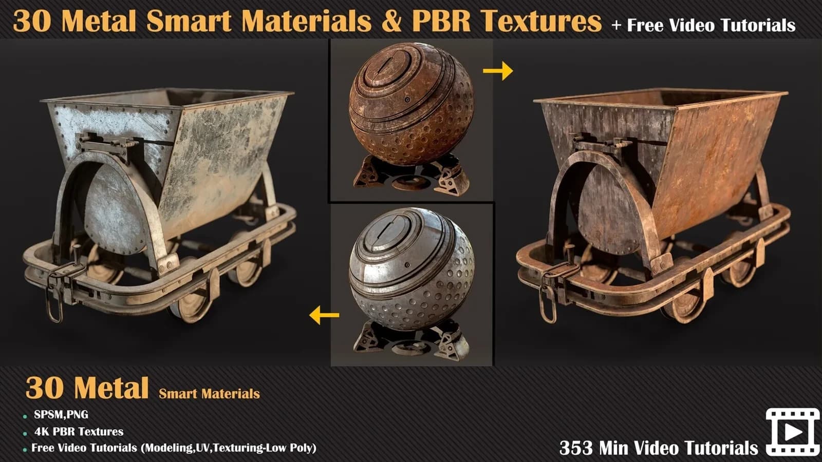 30 Metal Smart Materials + PBR Textures + Free Video Tutorials — VOL 03 — preview 3
