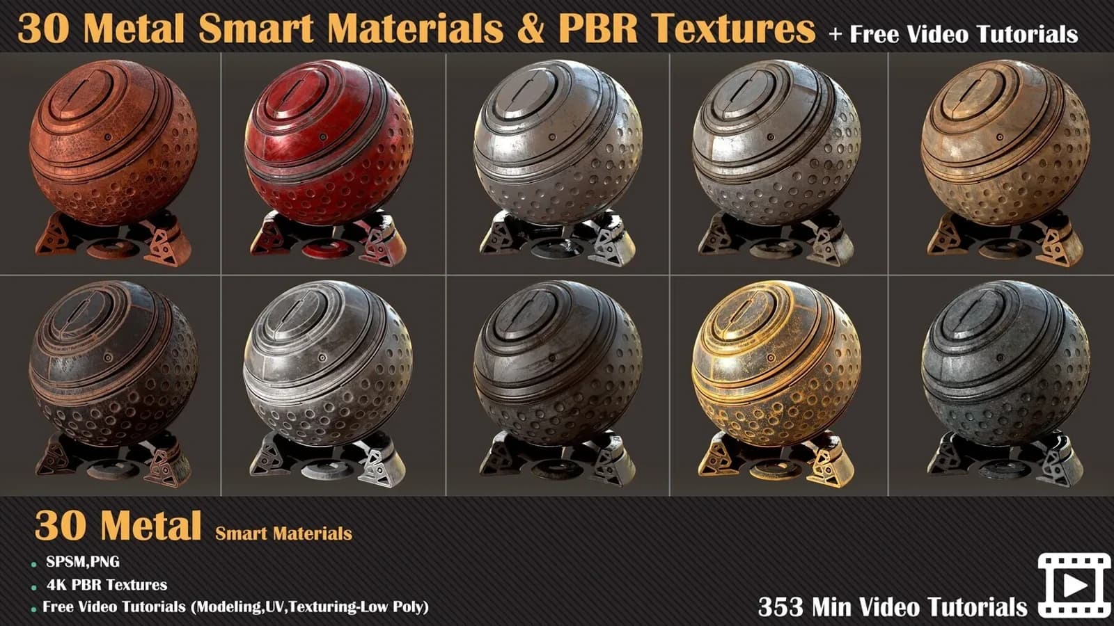 30 Metal Smart Materials + PBR Textures + Free Video Tutorials — VOL 03 — preview 4