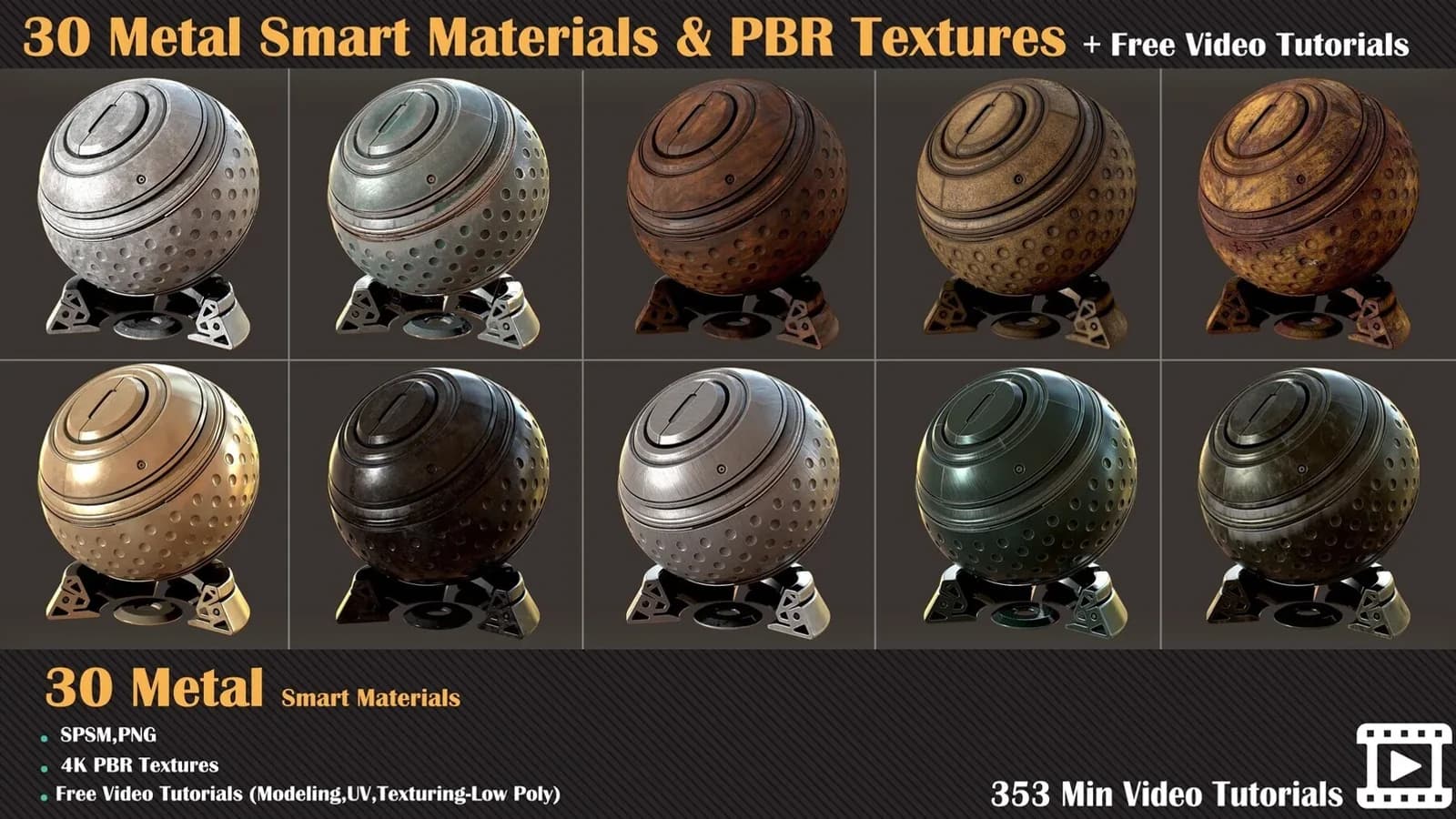 30 Metal Smart Materials + PBR Textures + Free Video Tutorials — VOL 03 — preview 6