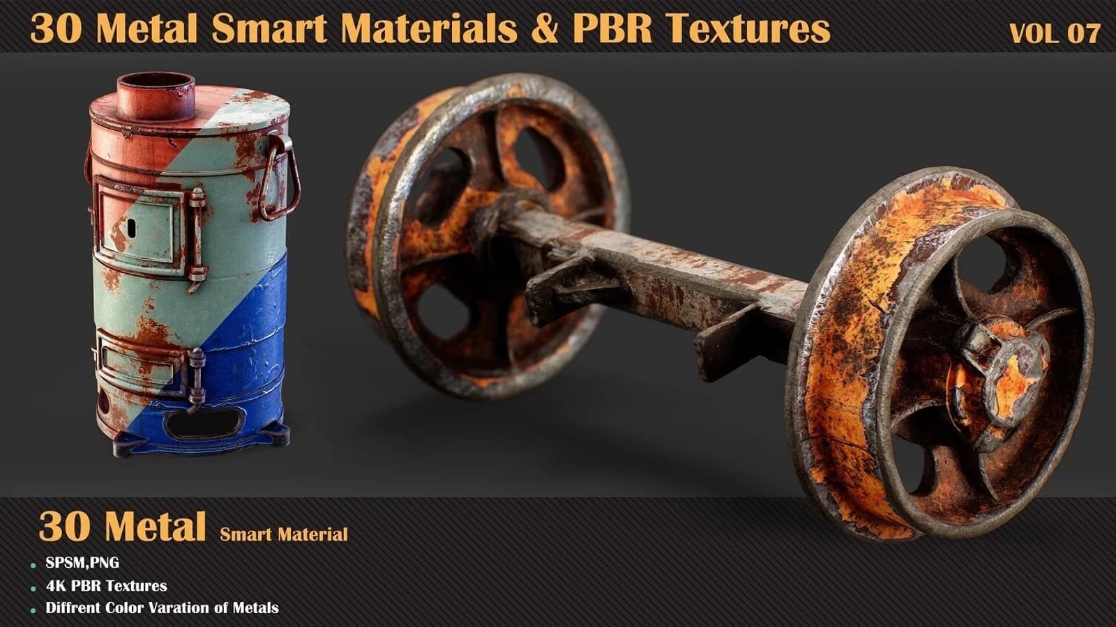 30 Metal Smart Materials & PBR Textures — VOL 07