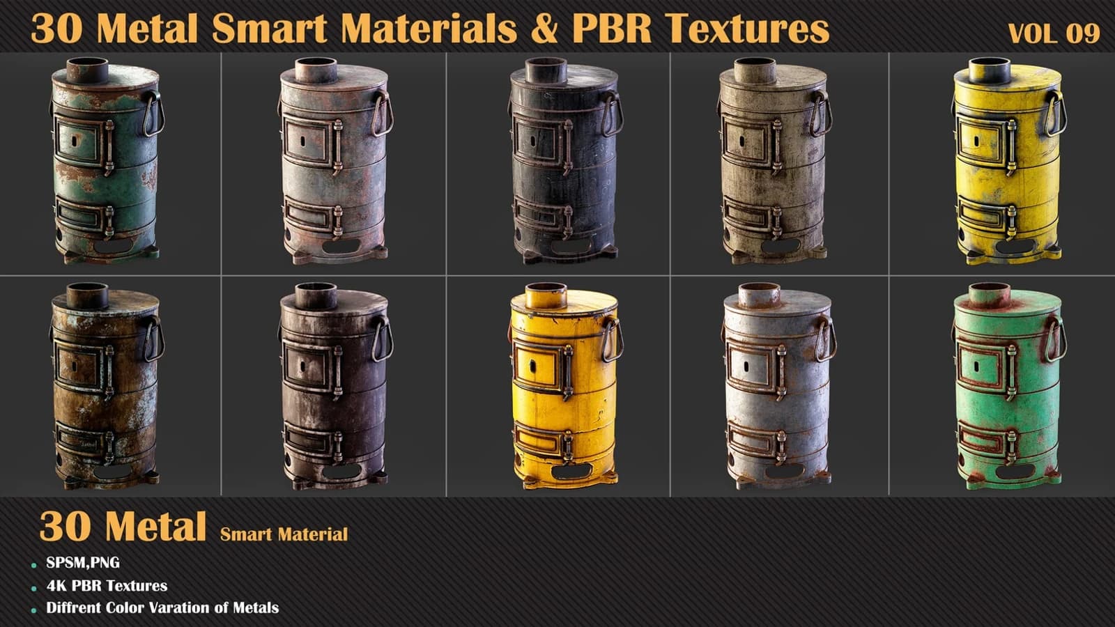 30 Metal Smart Materials & PBR Textures — VOL 09 — preview 3