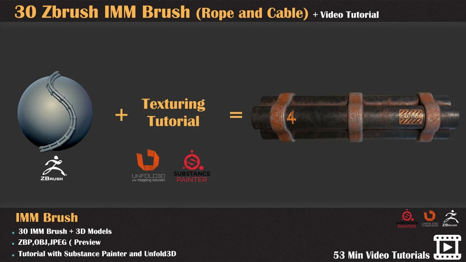 30 ZBrush IMM Brush (Rope and Cable) +Texturing Tutorial — preview 2
