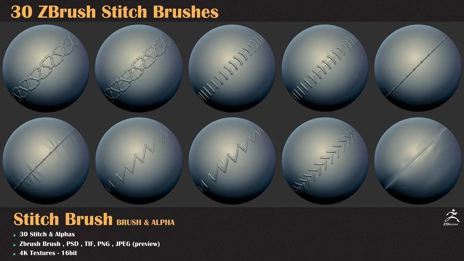 30 ZBrush Stitch Brushes — preview 4