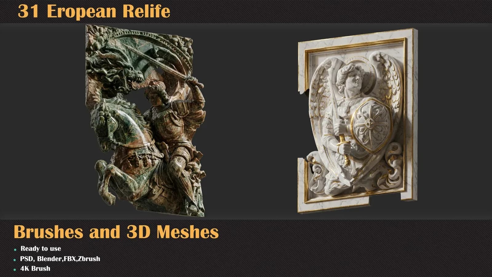 31 European Relief Brushes & 3D Meshes — preview 3
