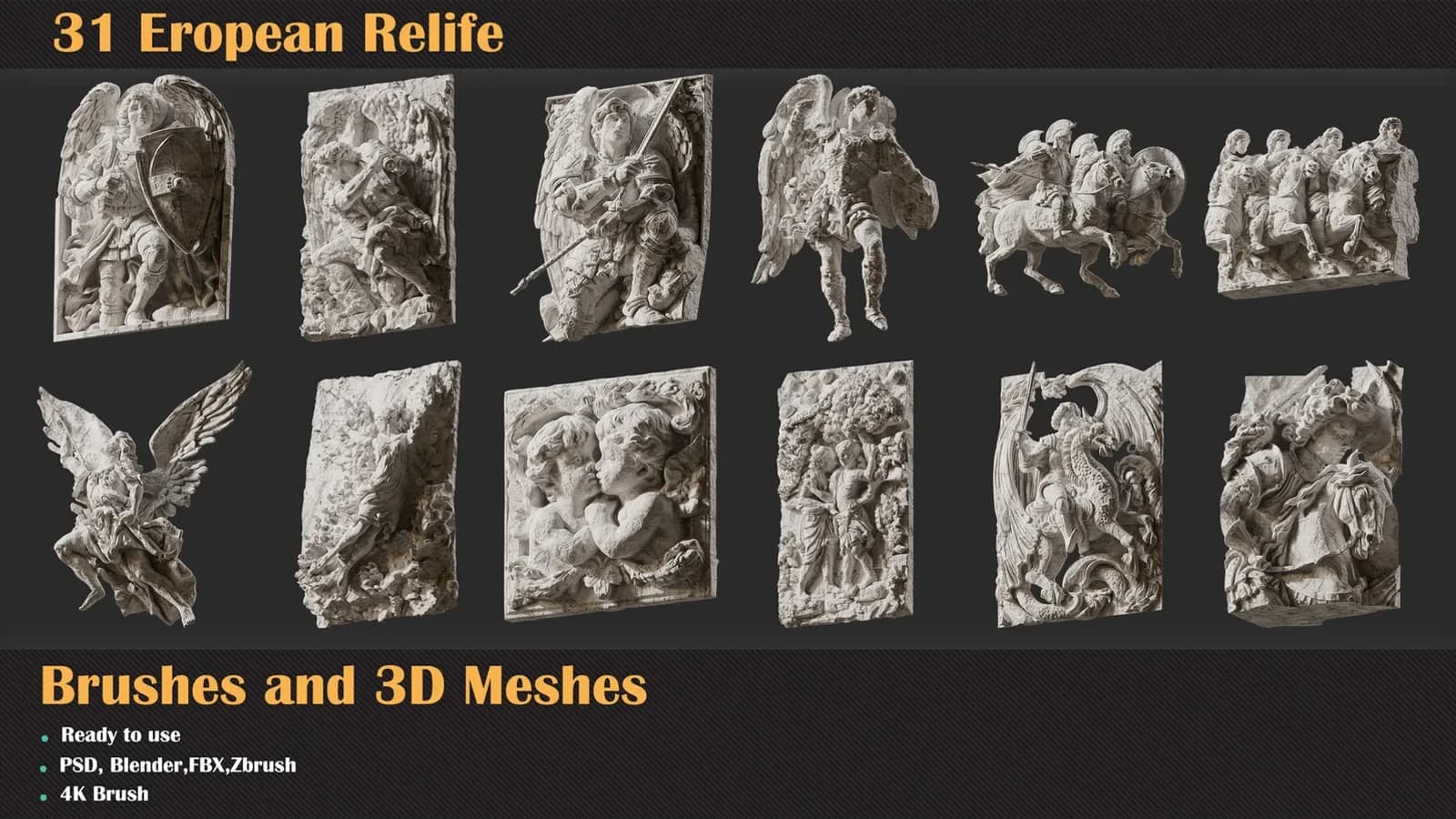 31 European Relief Brushes & 3D Meshes — preview 4