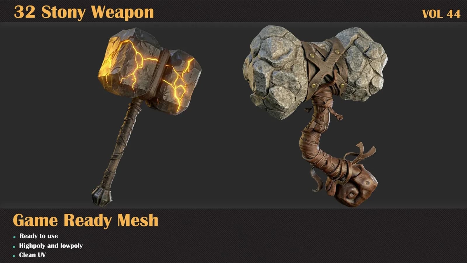 32 Stony Weapon 3DMeshes — VOL 44 — preview 2