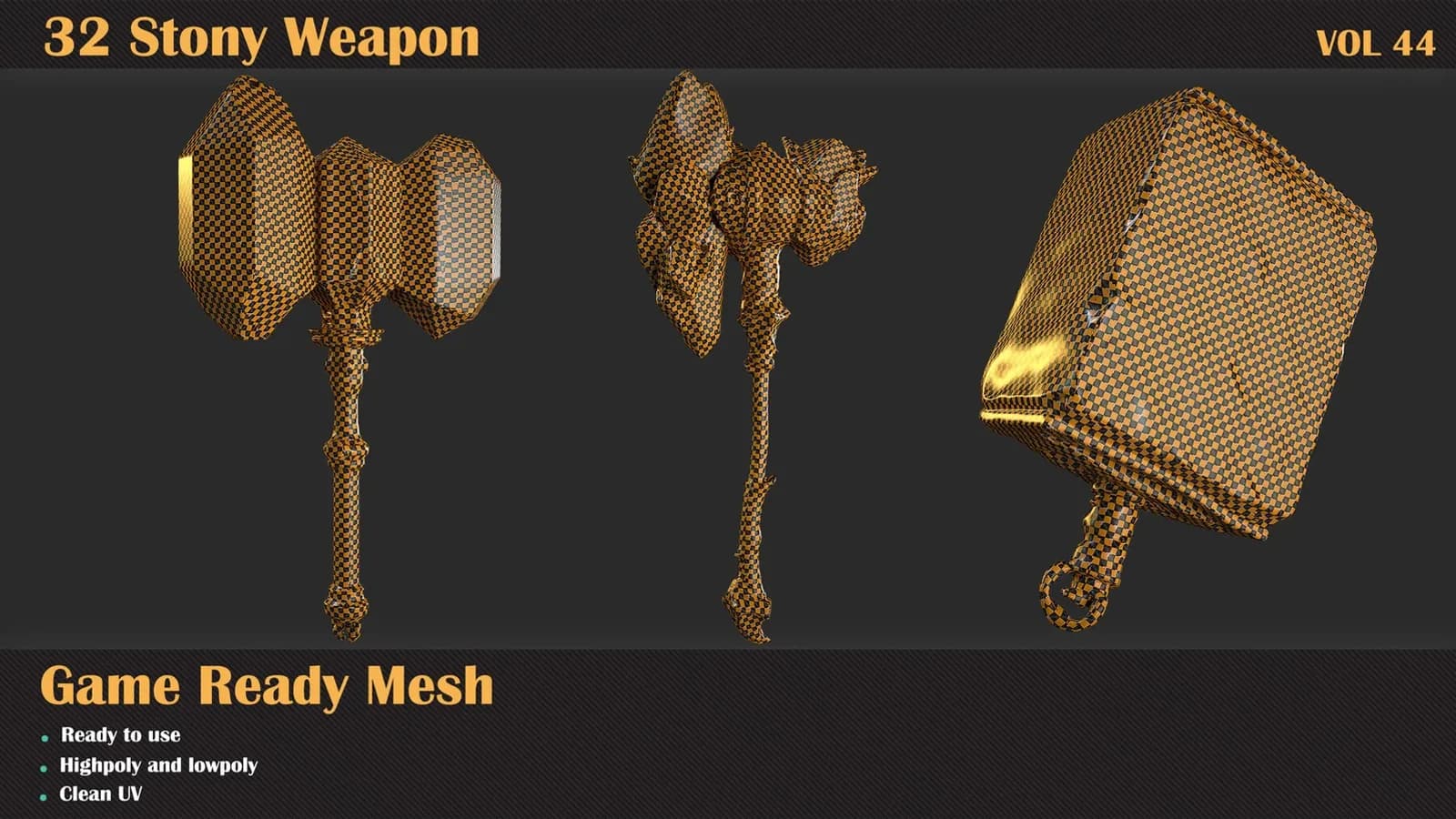 32 Stony Weapon 3DMeshes — VOL 44 — preview 3