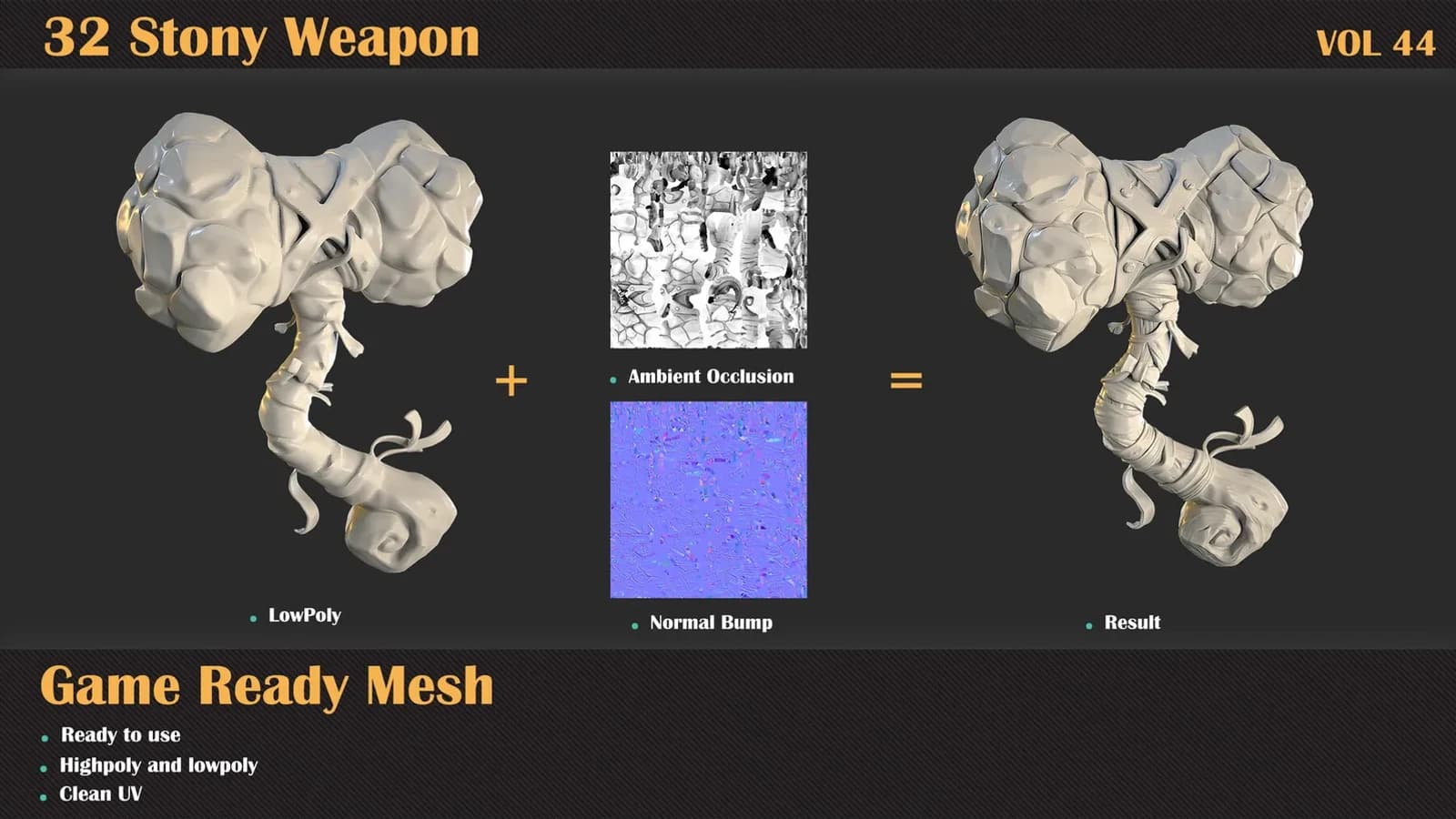 32 Stony Weapon 3DMeshes — VOL 44 — preview 4