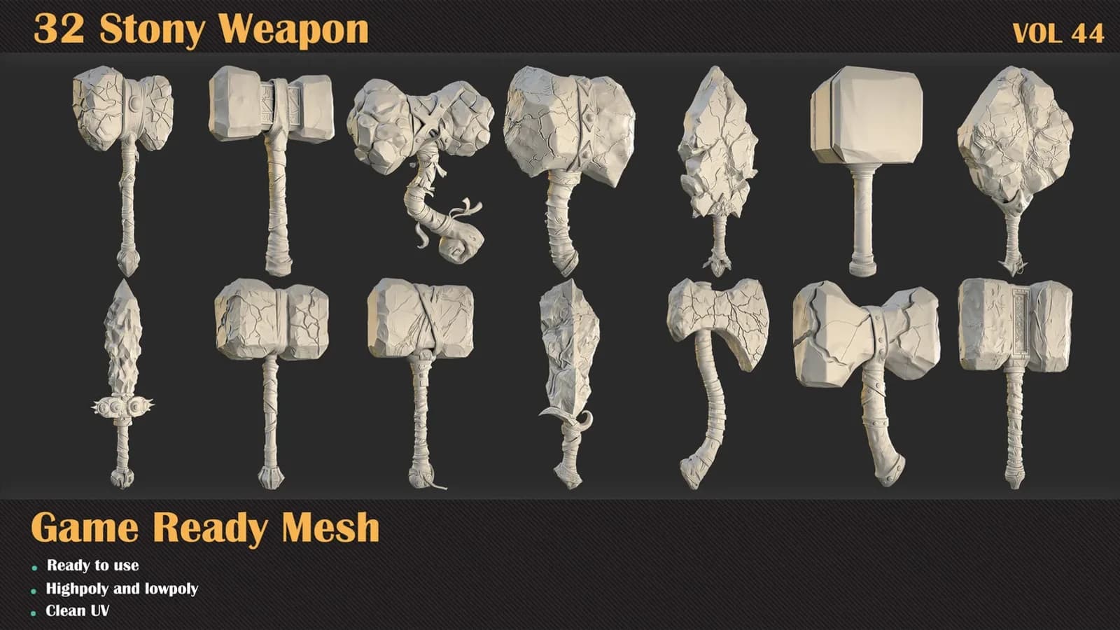 32 Stony Weapon 3DMeshes — VOL 44 — preview 5
