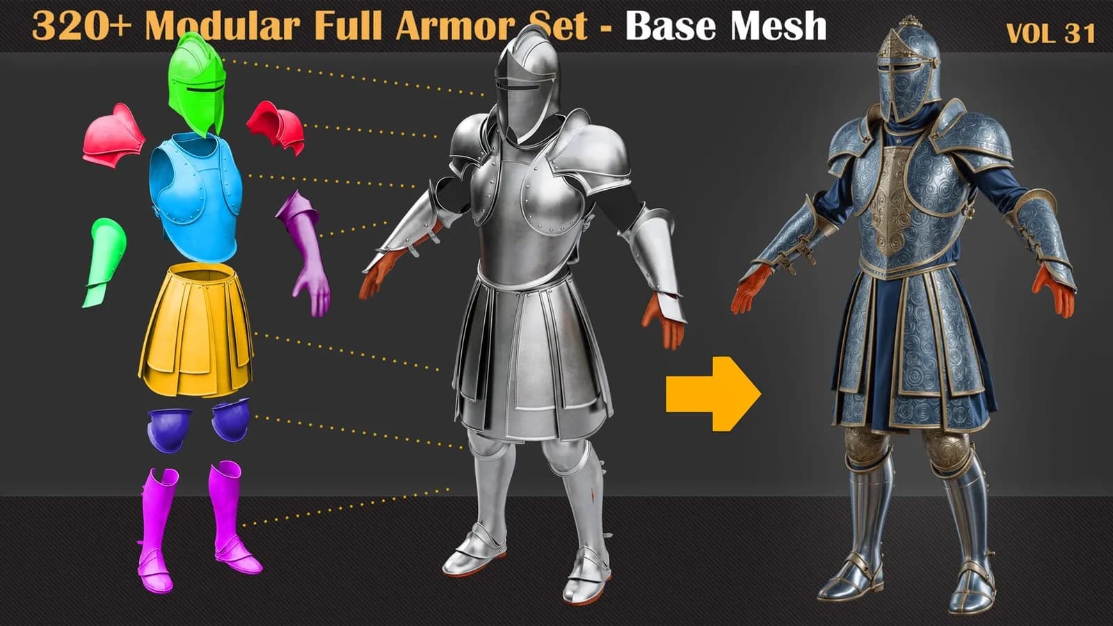 320+ Modular Full Armor Set - Base Mesh — VOL 31