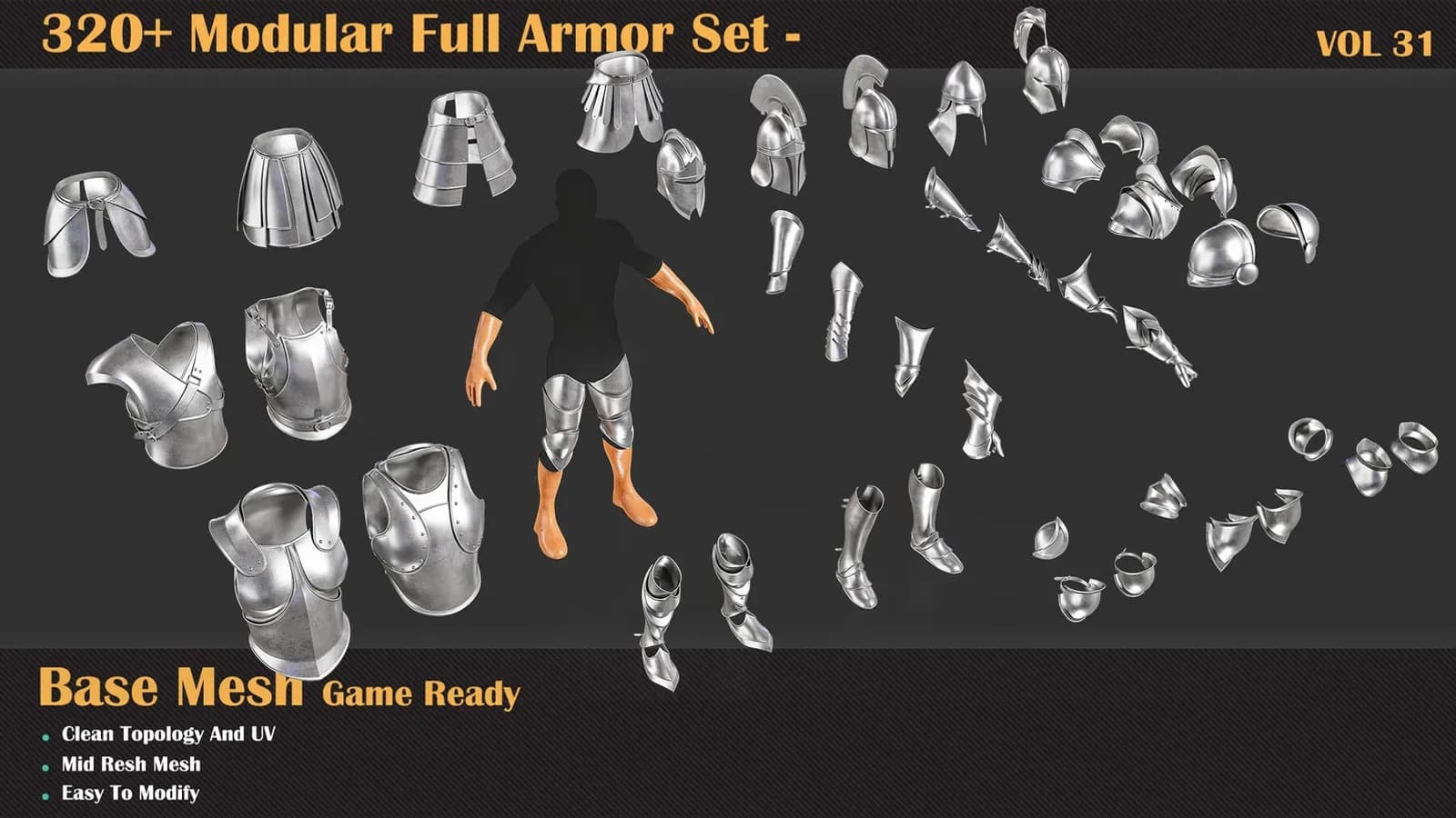 320+ Modular Full Armor Set - Base Mesh — VOL 31 — preview 2