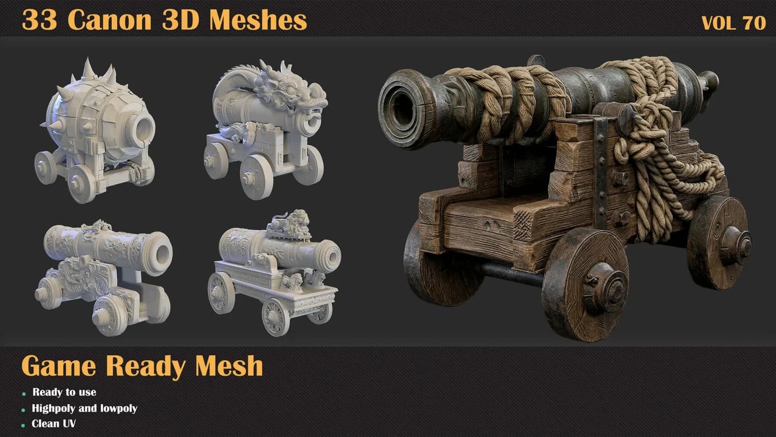 33 Cannon 3D Meshes — VOL 70