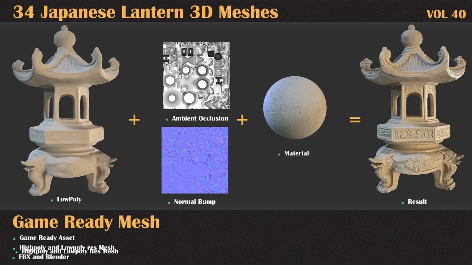 34 Japanese Lantern 3D Meshes — VOL 40 — preview 3