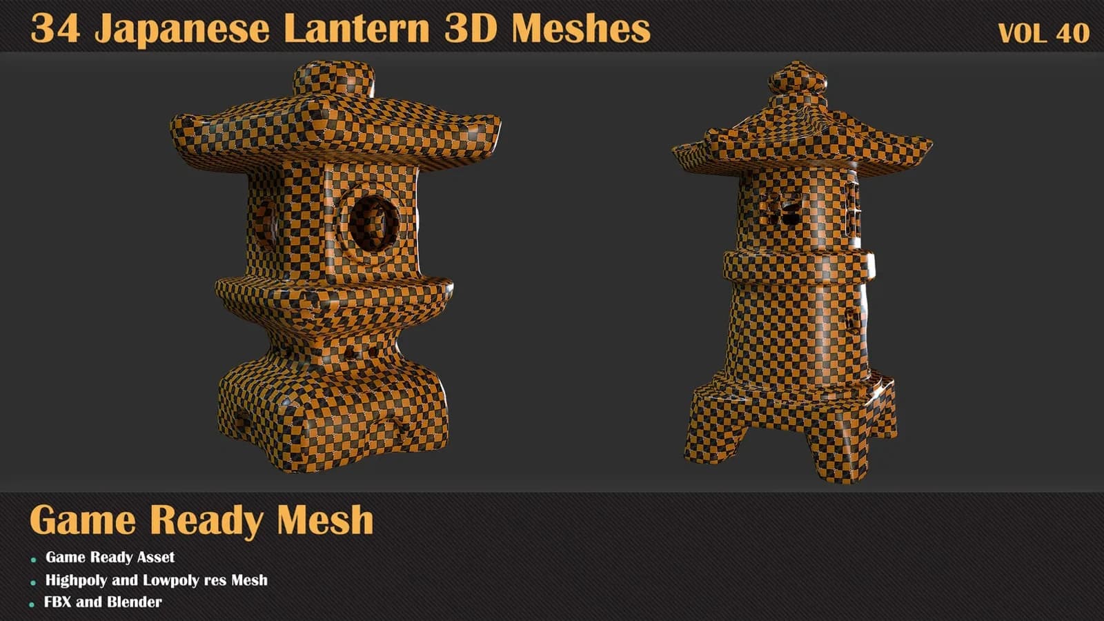 34 Japanese Lantern 3D Meshes — VOL 40 — preview 4