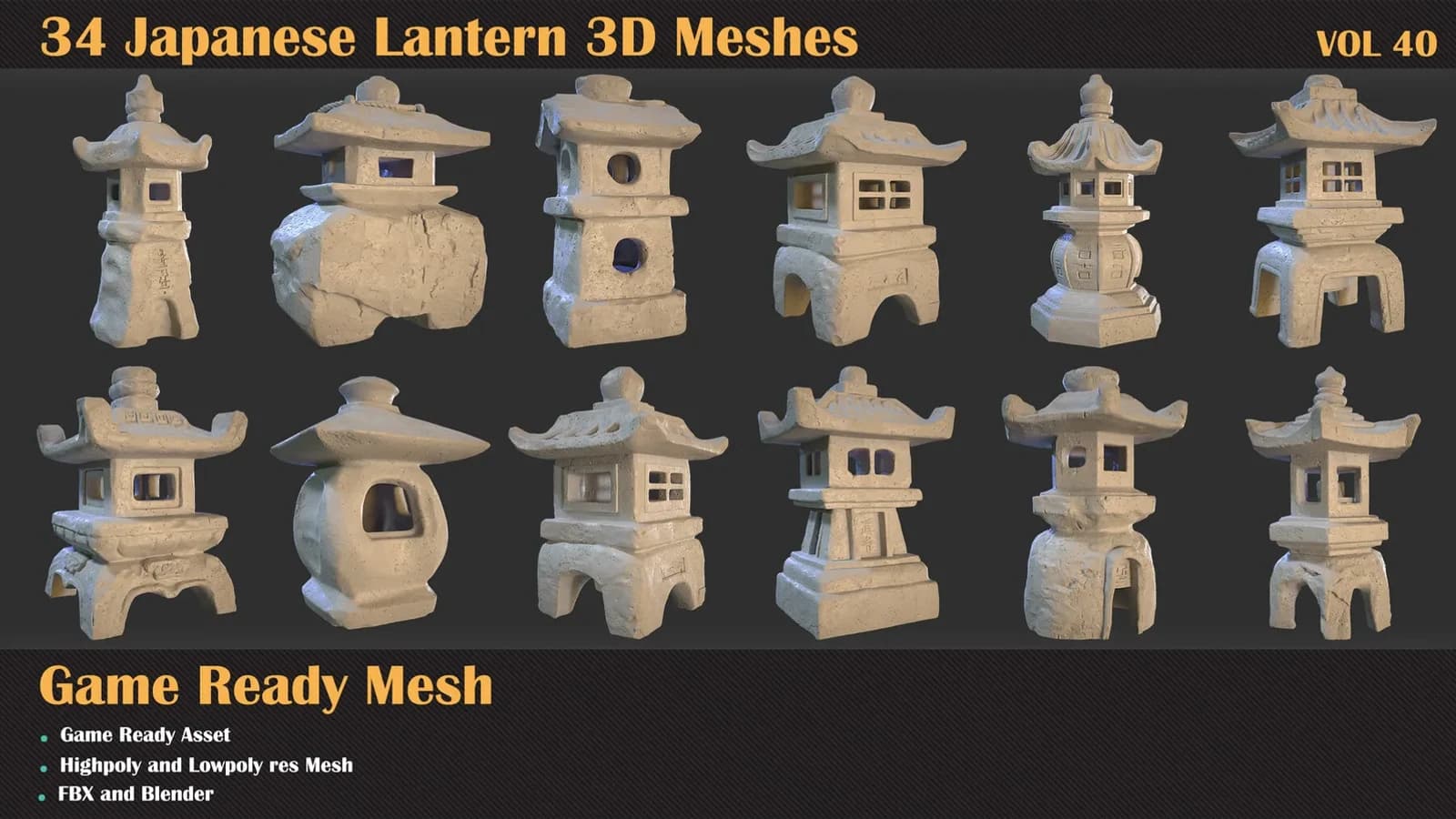 34 Japanese Lantern 3D Meshes — VOL 40 — preview 6
