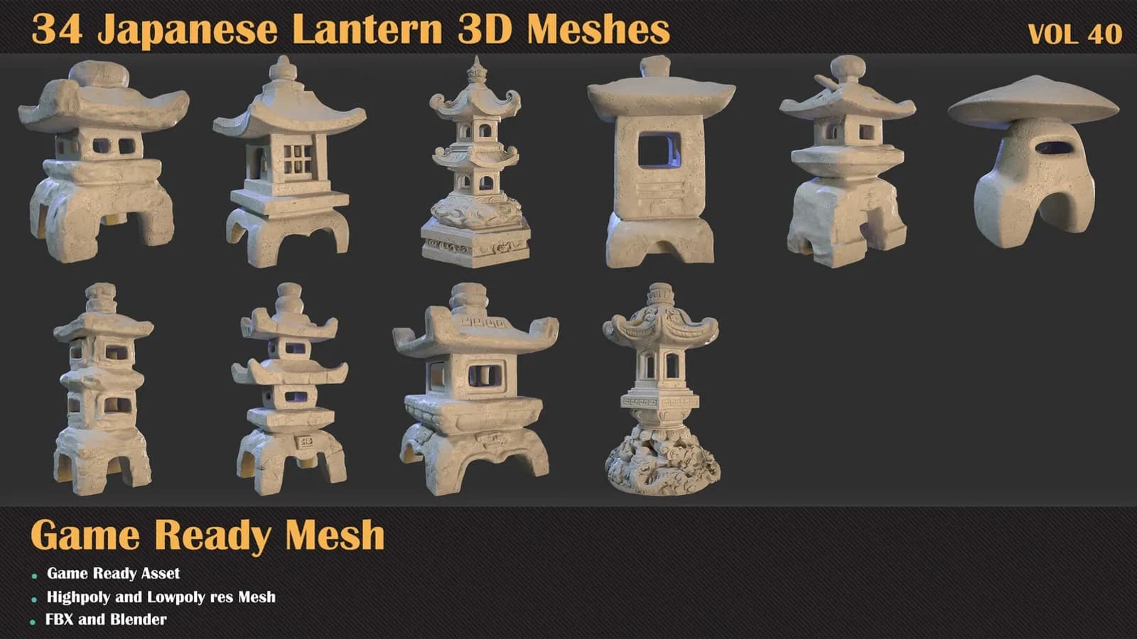 34 Japanese Lantern 3D Meshes — VOL 40 — preview 7