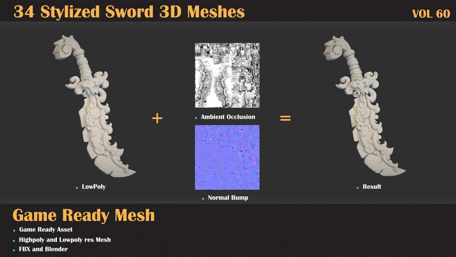 34 Stylized Sword 3D Meshes — VOL 60 — preview 3