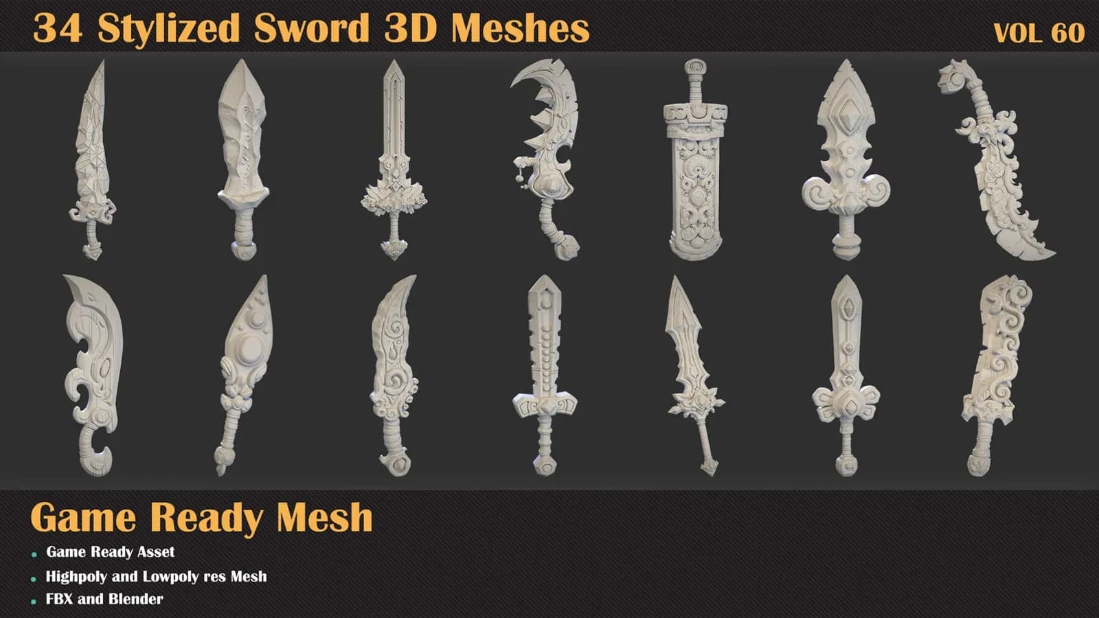 34 Stylized Sword 3D Meshes — VOL 60 — preview 4