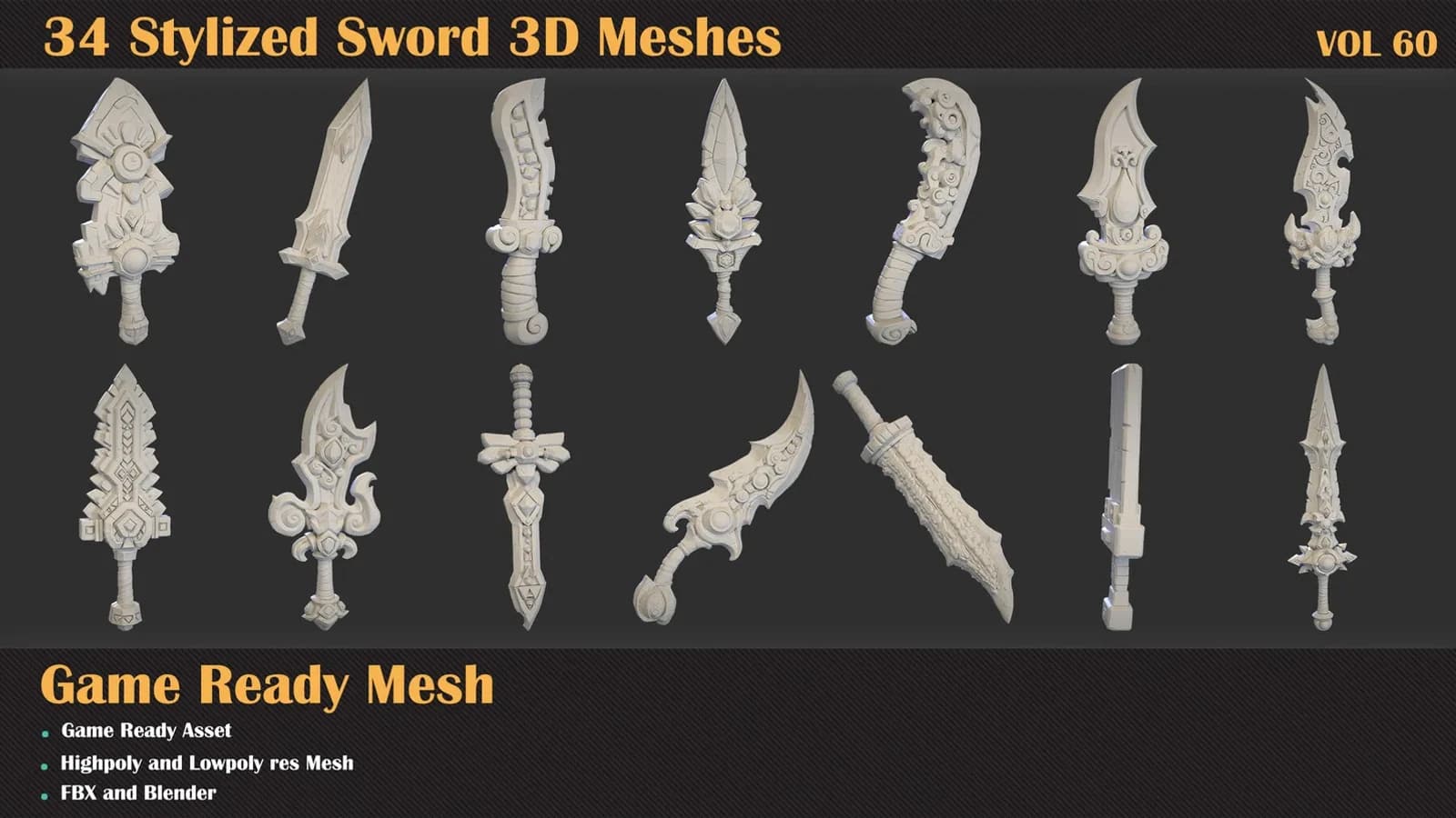 34 Stylized Sword 3D Meshes — VOL 60 — preview 5
