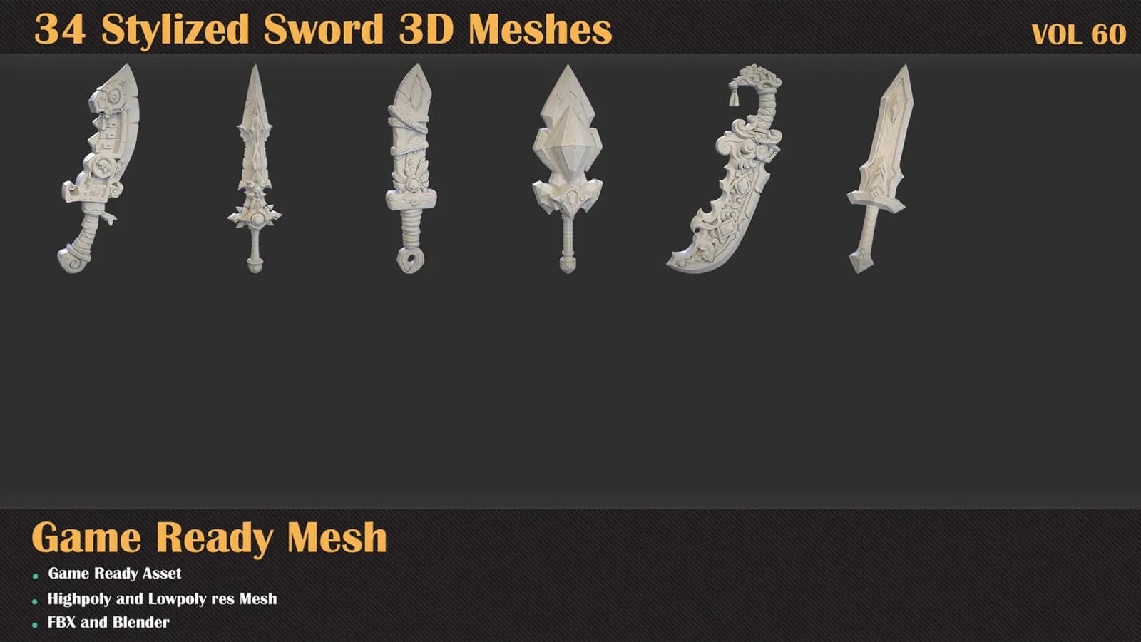 34 Stylized Sword 3D Meshes — VOL 60 — preview 6
