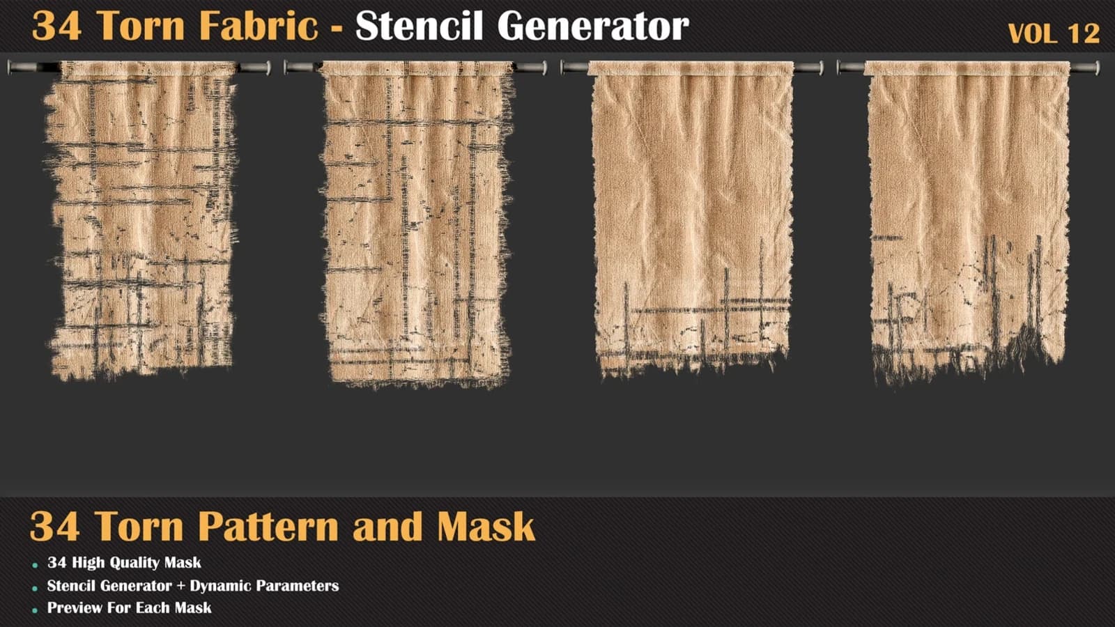 34 Torn Fabric Texture + Stencil Generator — VOL 12 — preview 2