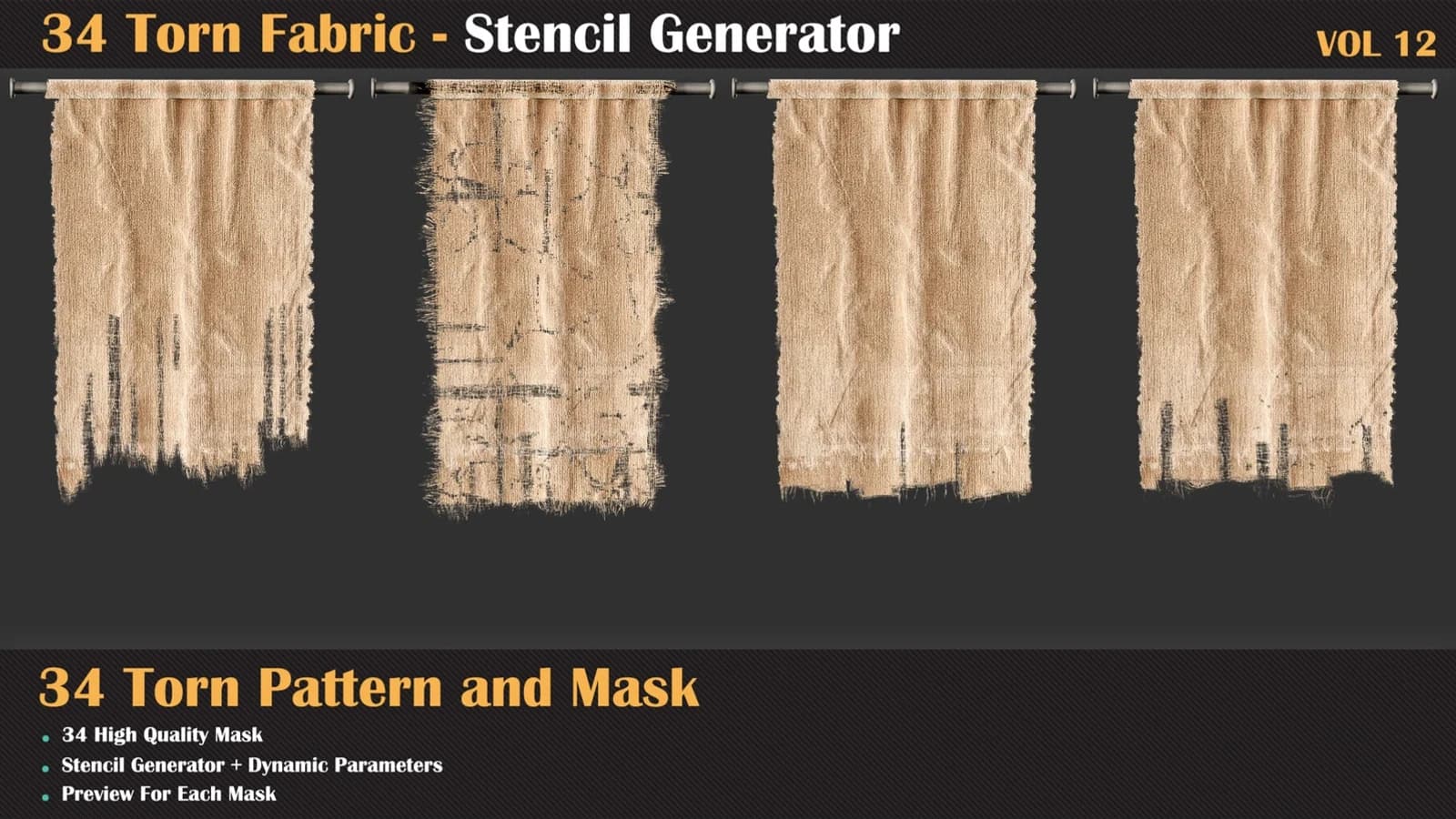 34 Torn Fabric Texture + Stencil Generator — VOL 12 — preview 3